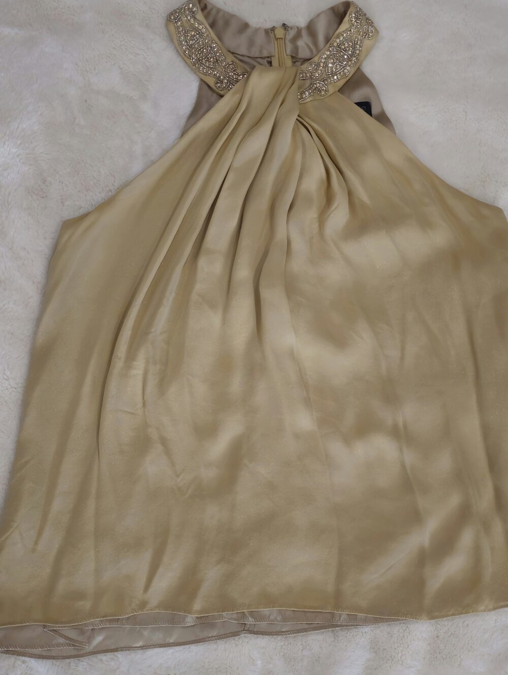 Carmen Marc Valvo Champagne Satin  Camisole with Beaded Collar